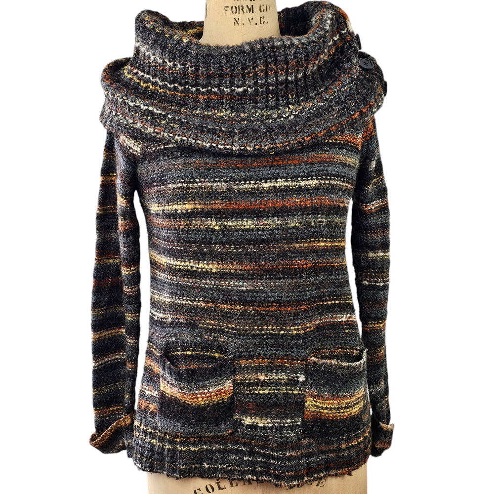 Top 89th & Madison cowl neck gray gold rust long sleeve pockets Small